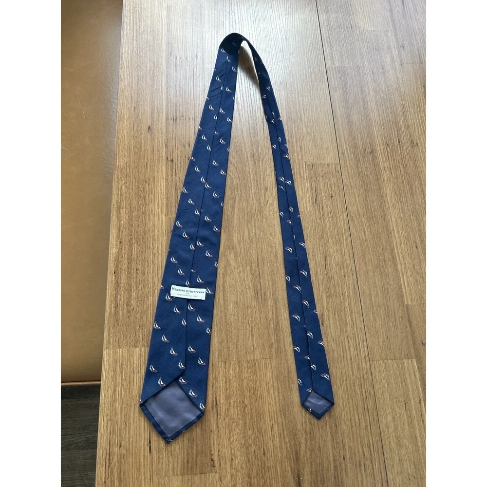 Mansure & Prettyman Sailboat Silk Tie‎ Navy Blue Nautical 58–60